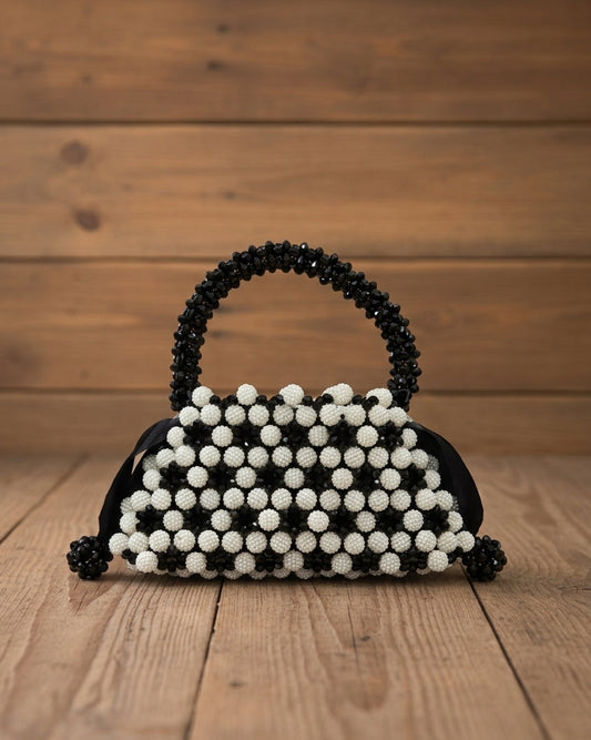 XAYWEAR Women's Handmade Black and White Pearls - (Recreation of An Elite Purse)