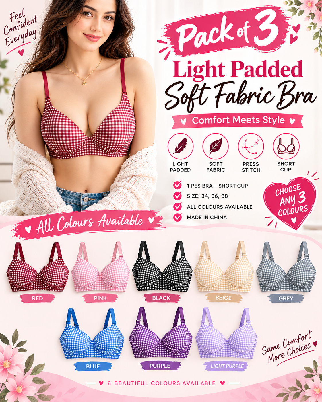 XAYWEAR Heavenly Curves Soft Short Cup Style Light Padded Bra