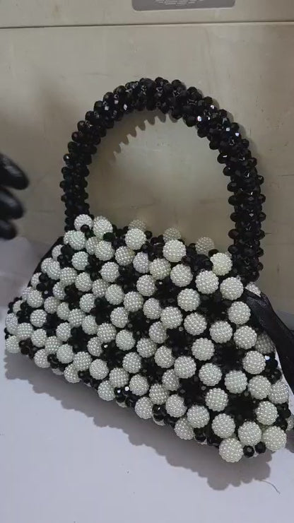 XAYWEAR Women's Handmade Black and White Pearls - (Recreation of An Elite Purse)