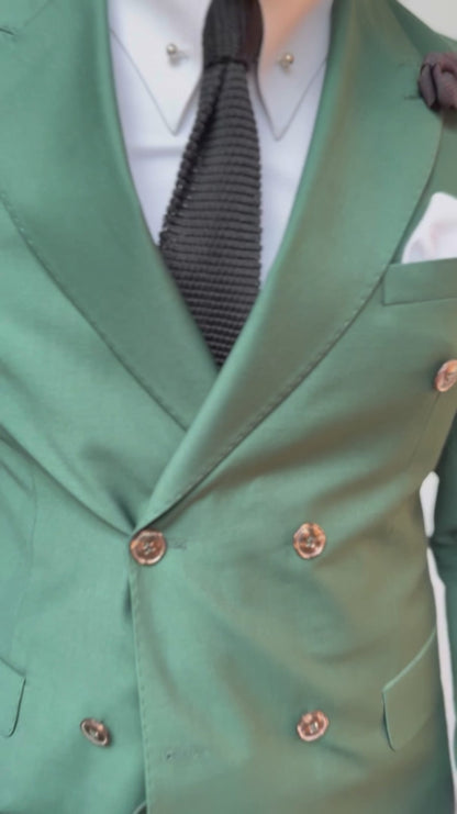 XAYWEAR Green Double Breasted 2-Piece Suit For Men