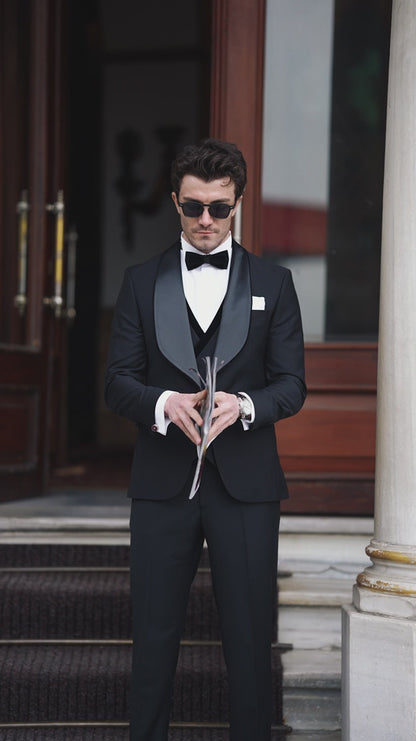 XAYWEAR Men's Black Slim-Fit Tuxedo 3-Piece Suit