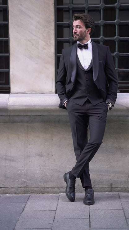 XAYWEAR The Elegant Men's Black Slim-Fit Tuxedo 3-Piece Formal Sit