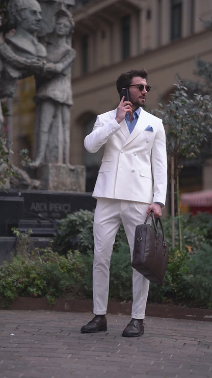 XAYWEAR White Double Breasted 2-Piece Men Suit