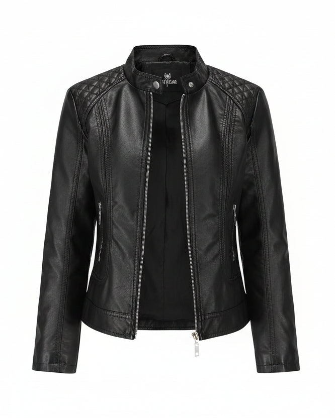XAYWEAR Red Quilted Shoulder Leather Jacket with a Stylish Design and Zipper Pockets