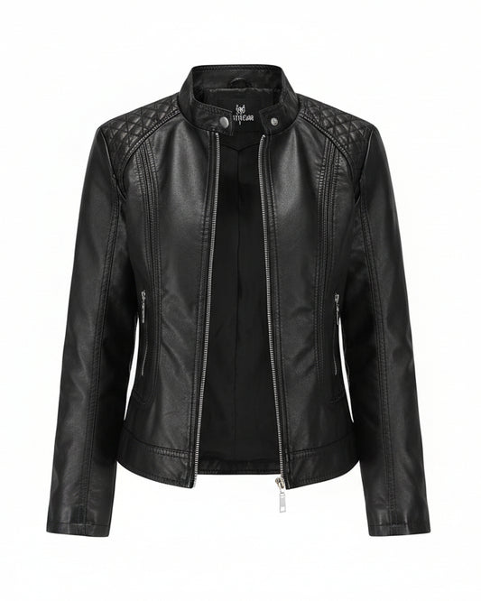 XAYWEAR Red Quilted Shoulder Leather Jacket with a Stylish Design and Zipper Pockets