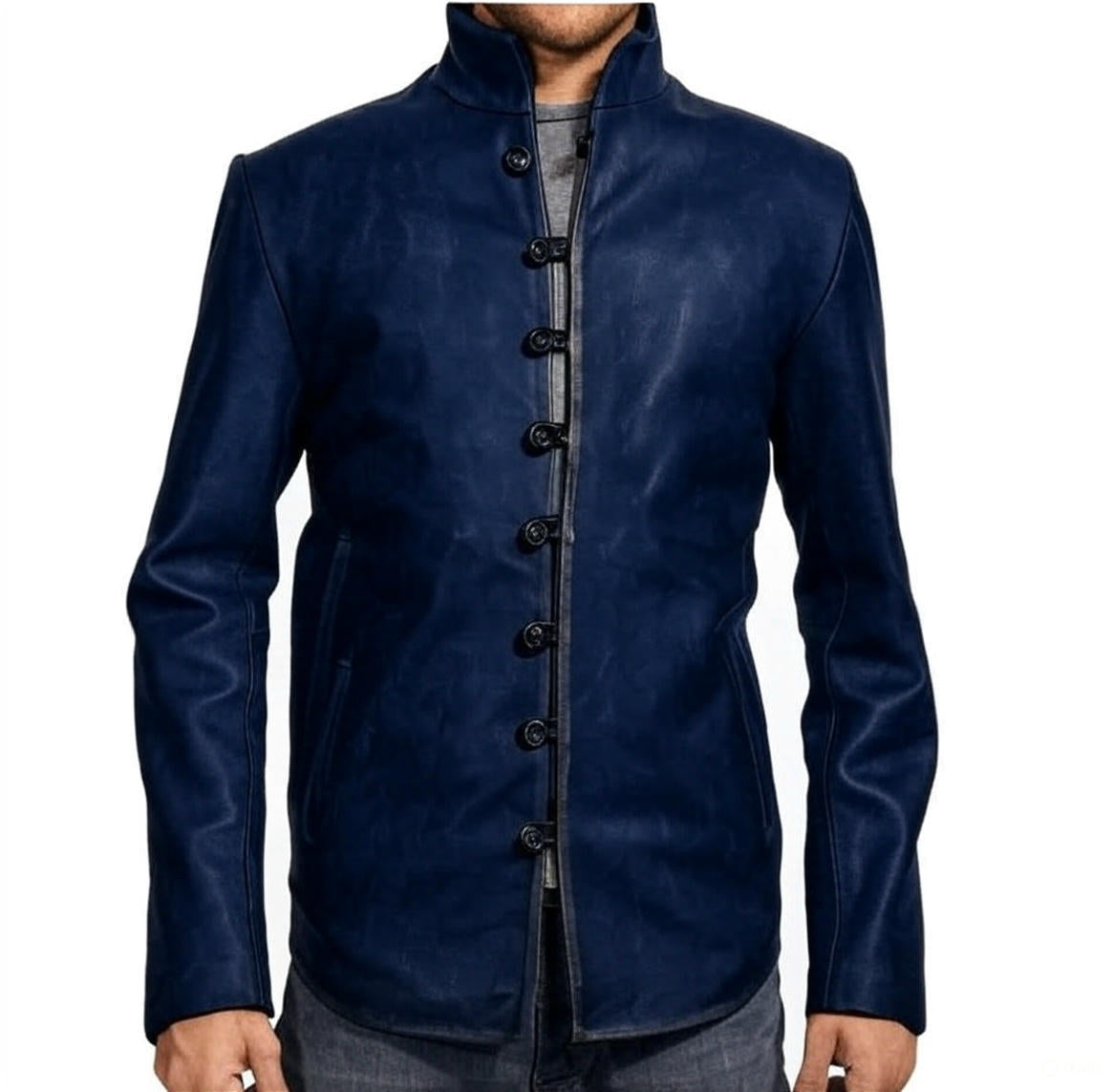 XAYWEAR High Quality Mandarin Leather Coat for Men