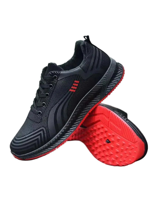 XAYWEAR Men's Lace-Up Running Sneakers - Black and Red