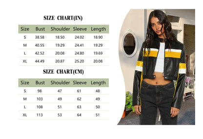 XAYWEAR Women's Retro Stripe Detail Cropped Faux Leather Jacket