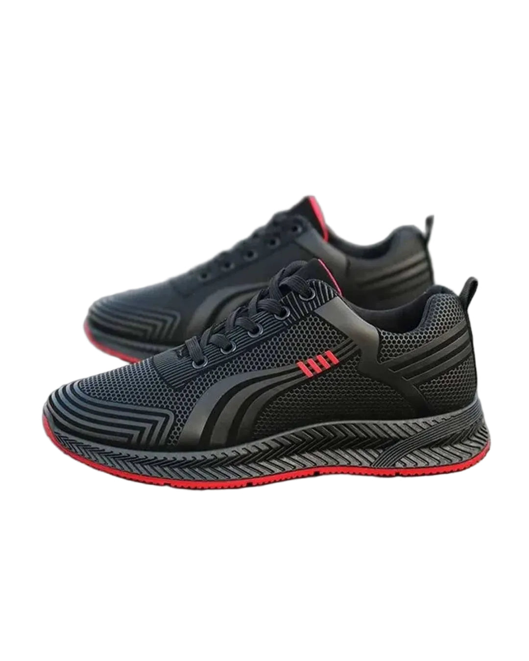 XAYWEAR Men's Lace-Up Running Sneakers - Black and Red