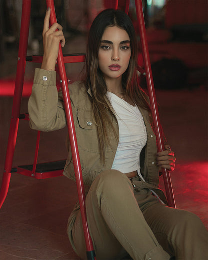 Stylish tan outfit women featuring a fitted top and matching pants for a chic look