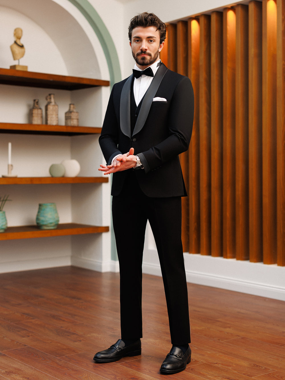 XAYWEAR Men's Stylish Formal Black Slim-Fit Tuxedo 3-Piece Suit
