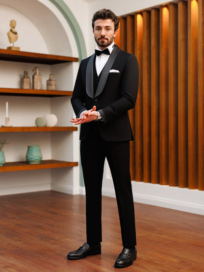 XAYWEAR Men's Stylish Formal Black Slim-Fit Tuxedo 3-Piece Suit