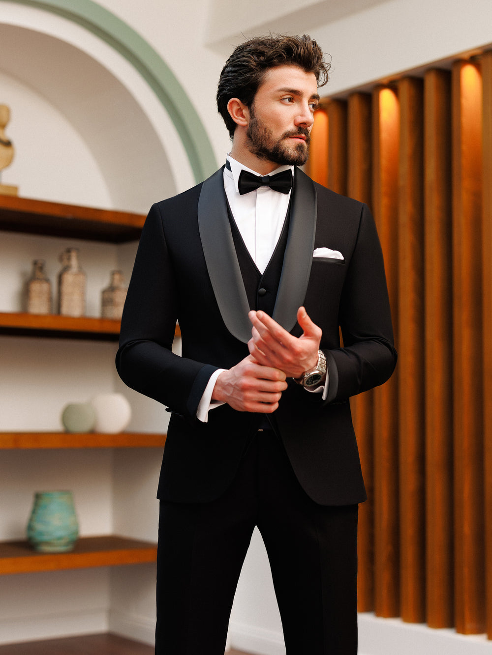 XAYWEAR Men's Stylish Formal Black Slim-Fit Tuxedo 3-Piece Suit