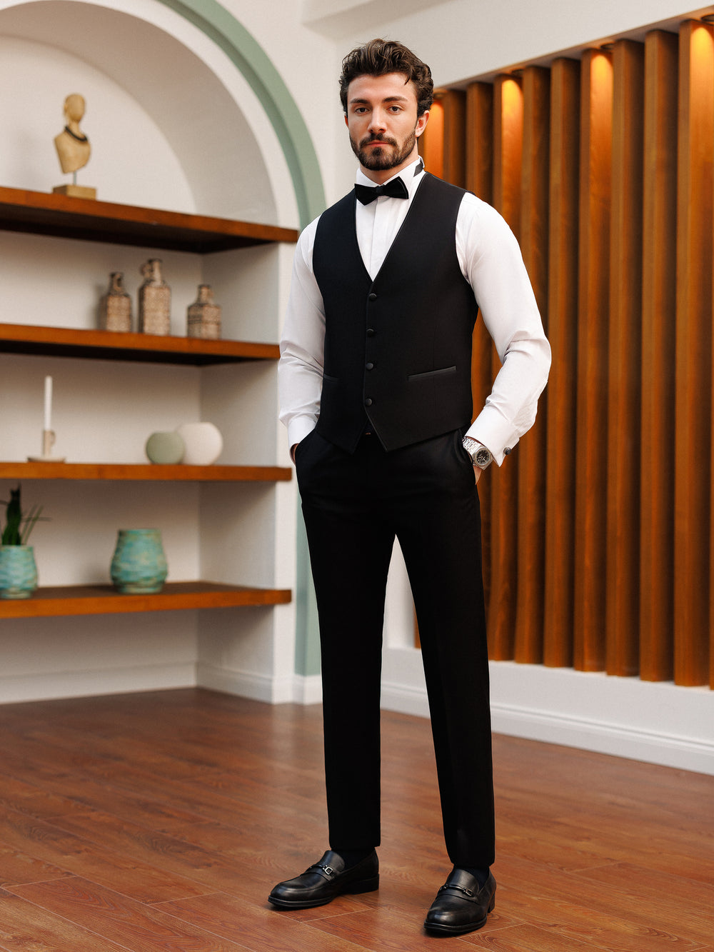 XAYWEAR Men's Stylish Formal Black Slim-Fit Tuxedo 3-Piece Suit