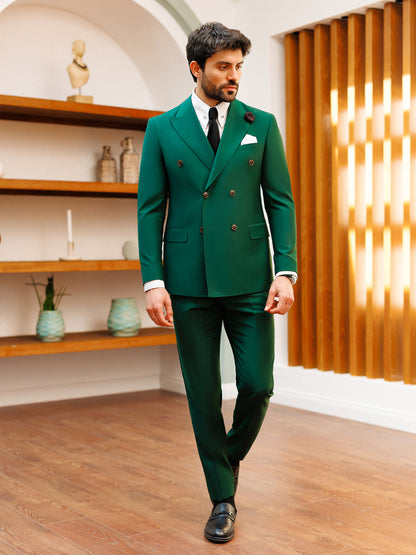 XAYWEAR Green Double Breasted 2-Piece Suit For Men