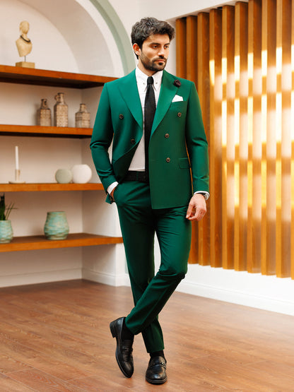 XAYWEAR Green Double Breasted 2-Piece Suit For Men