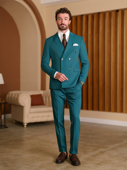 XAYWEAR Green Double Breasted Suit 2-Piece