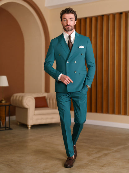 XAYWEAR Green Double Breasted Suit 2-Piece
