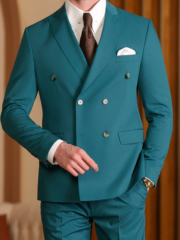 XAYWEAR Green Double Breasted Suit 2-Piece