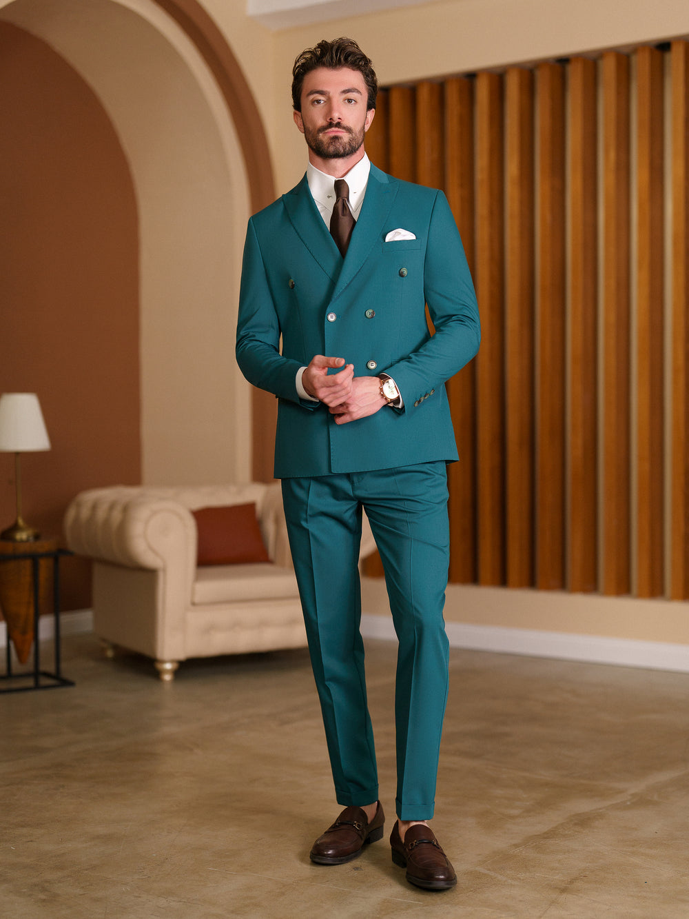 XAYWEAR Green Double Breasted Suit 2-Piece