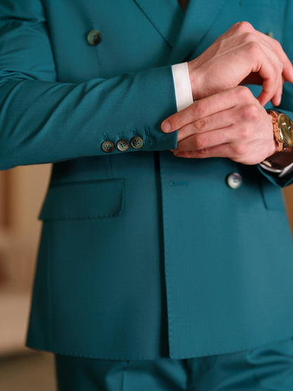 XAYWEAR Green Double Breasted Suit 2-Piece