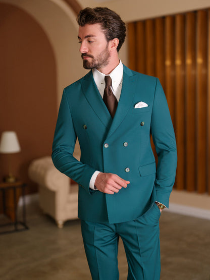 XAYWEAR Green Double Breasted Suit 2-Piece