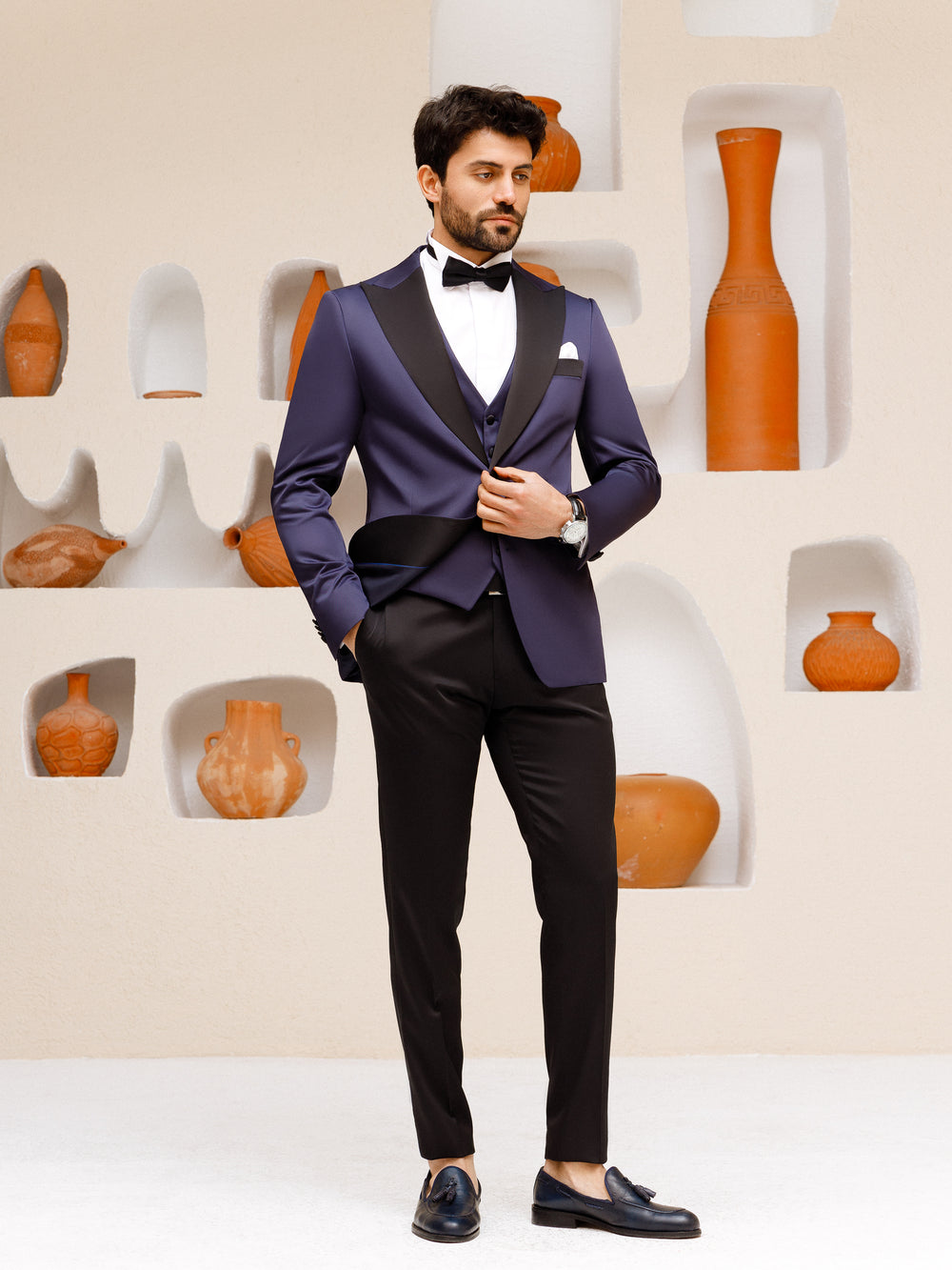 XAYWEAR Men's Navy Slim-Fit Tuxedo 3-Piece Suit
