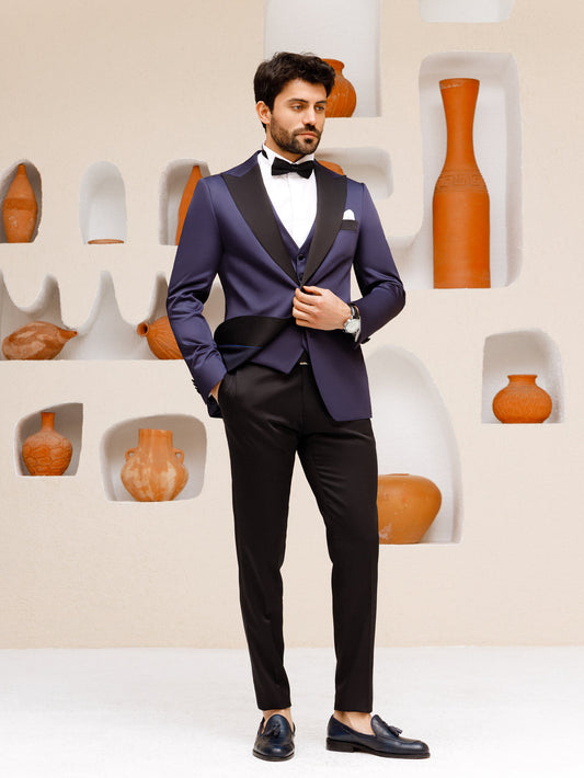 XAYWEAR Men's Navy Slim-Fit Tuxedo 3-Piece Suit