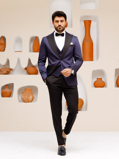 XAYWEAR Men's Navy Slim-Fit Tuxedo 3-Piece Suit