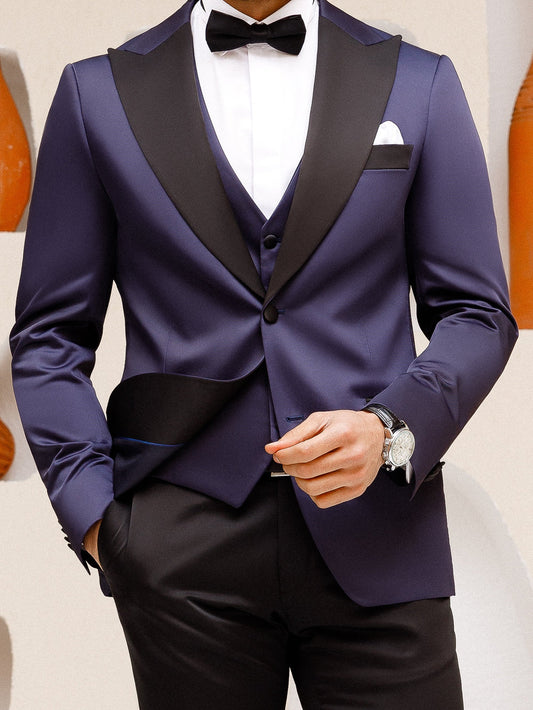 XAYWEAR Men's Navy Slim-Fit Tuxedo 3-Piece Suit