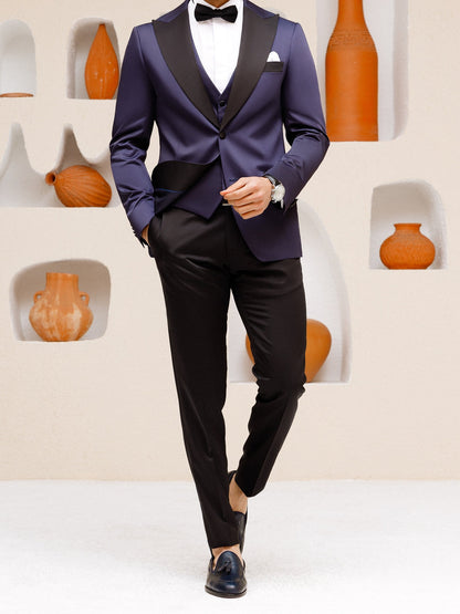 XAYWEAR Men's Navy Slim-Fit Tuxedo 3-Piece Suit
