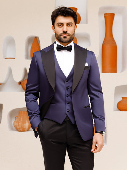 XAYWEAR Men's Navy Slim-Fit Tuxedo 3-Piece Suit