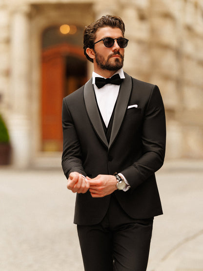 XAYWEAR Black Slim-Fit Tuxedo 3-Piece Suit For Men