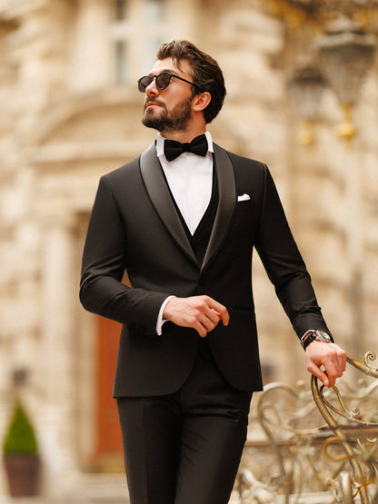 XAYWEAR Black Slim-Fit Tuxedo 3-Piece Suit For Men