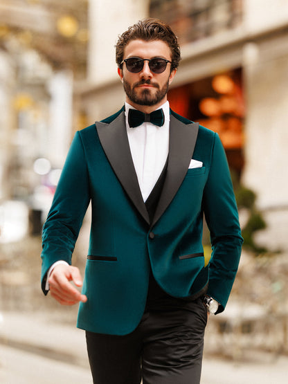 XAYWEAR Men's Emerald Velvet Slim-Fit Tuxedo 3-Piece