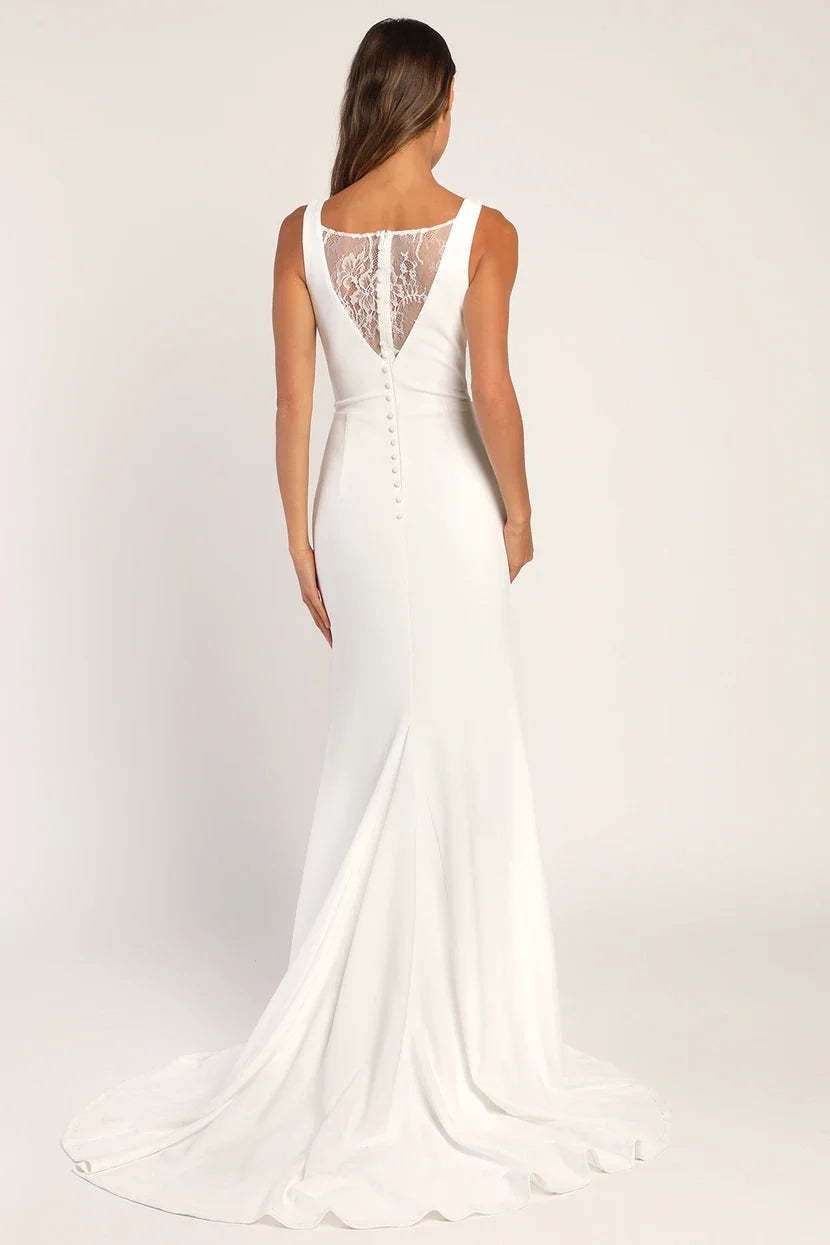 XAYWEAR elegant white bridal dress gown with lace back detail and button closure train