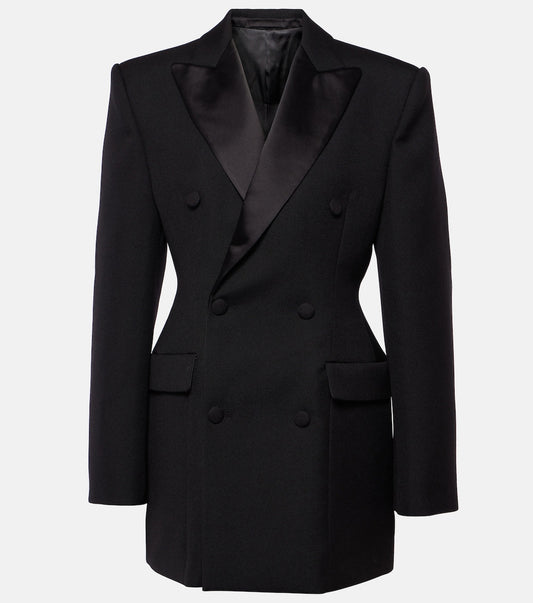 XAYWEAR women black tuxedo blazer with satin lapels and double-breasted button design